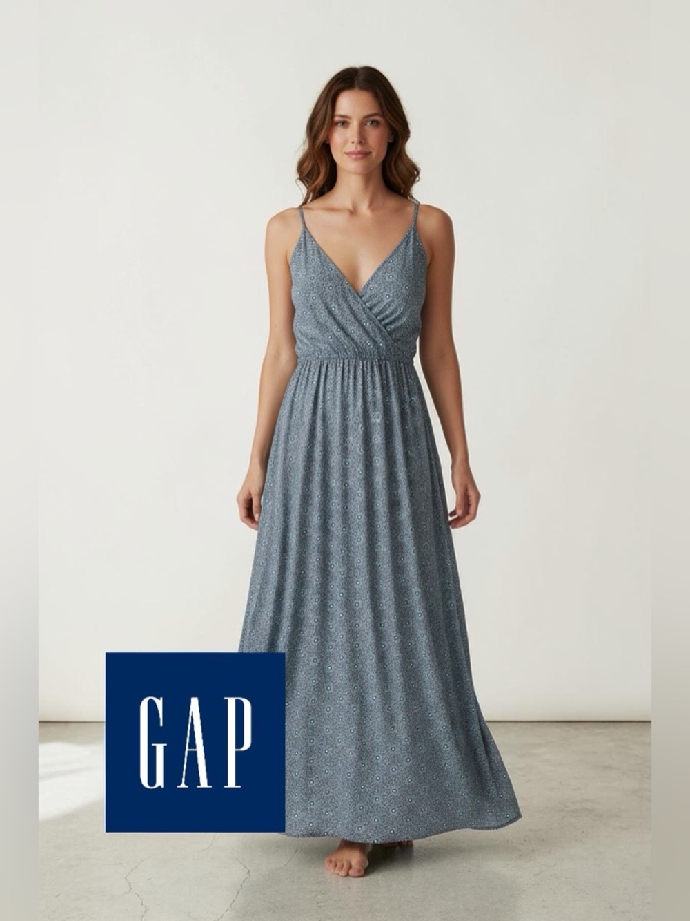 GAP Maxi dress navy with turquoise mosaic design adjustable straps Size Medium